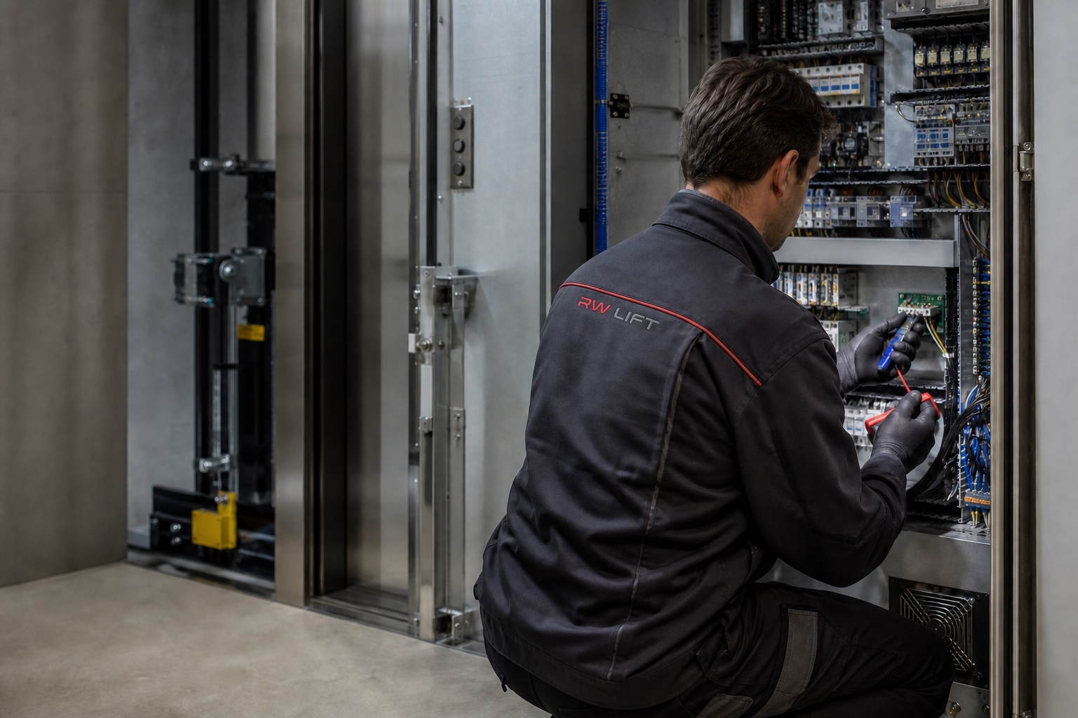 Technik RW LIFT diagnozuje sterowanie windy